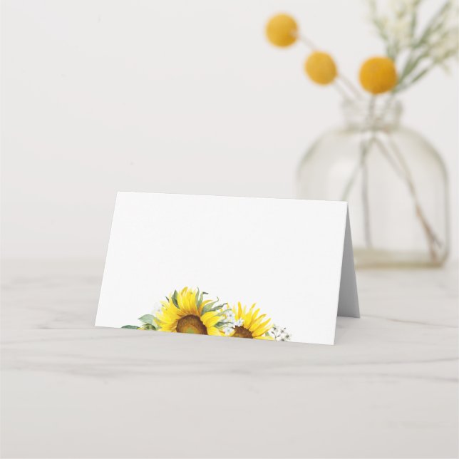 Sunflower wildflower wedding Folded Place Card (Front)