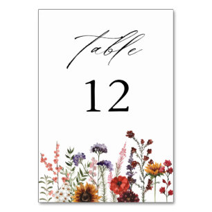 Sunflower & Wildflowers Floral Table Number