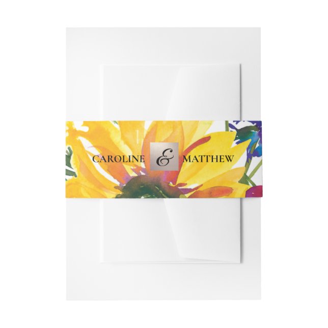 Sunflower | Wildflowers | Summer Rustic Wedding Invitation Belly Band (Front Example)