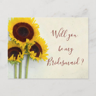 Sunflower Will You Be My Bridesmaid Invitation Postcard