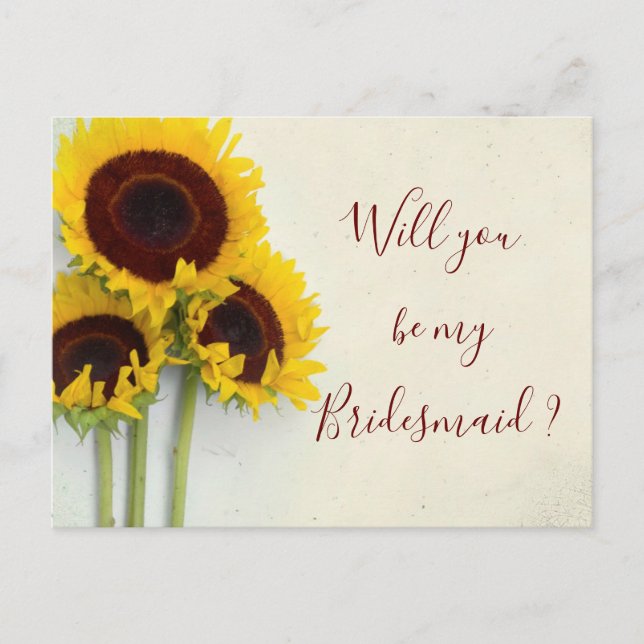 Sunflower Will You Be My Bridesmaid Invitation Postcard (Front)