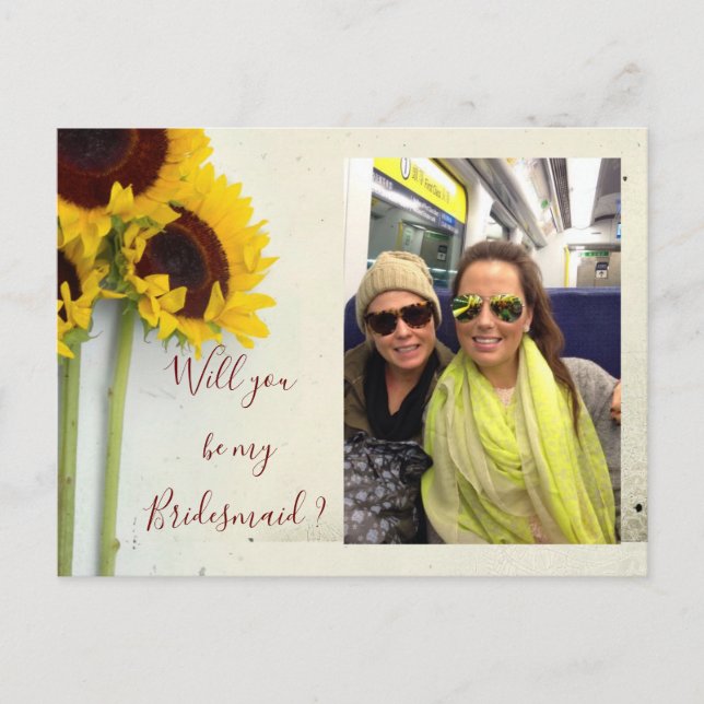 Sunflower Will You Be My Bridesmaid Invitation Postcard (Front)