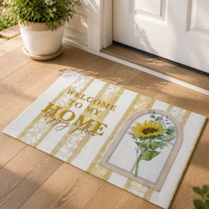 Sunflower Window Welcome Home Happy Place Doormat