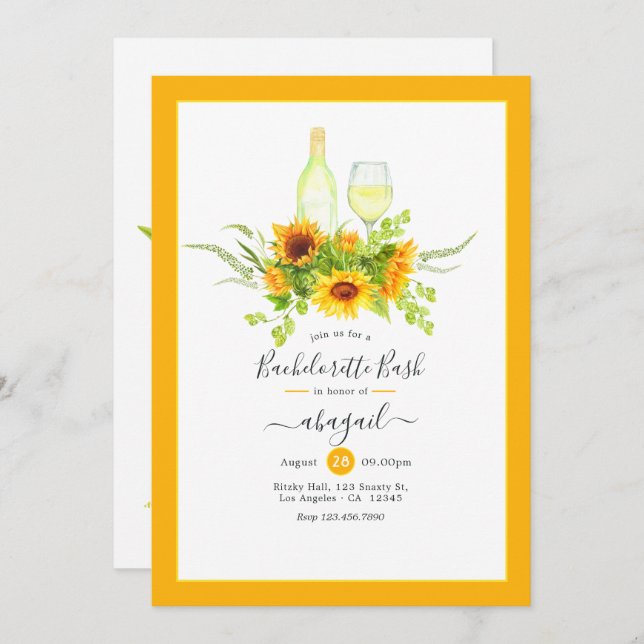 Sunflower Wine Bachelorette Extravaganza Invitation (Front/Back)