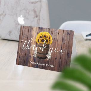 Sunflower Wine Barrel Country Wedding Thank You Card