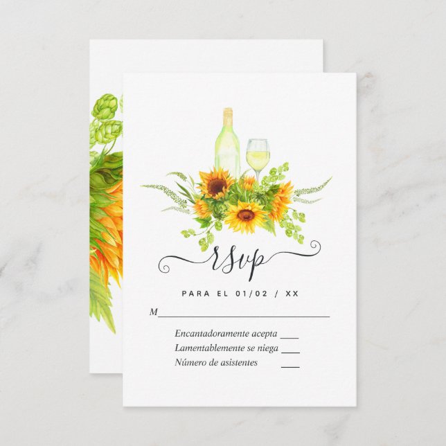 Sunflower Wine Tasting Bridal Shower RSVP Card (Front/Back)