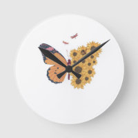 Sunflower Wings Timepiece – Butterfly Nature Wall