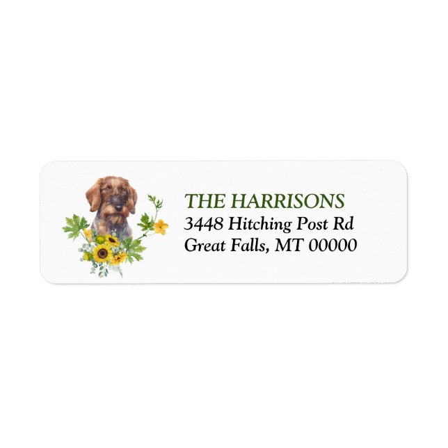 Sunflower Wire Haired Dachshund Return Address Label (Front)