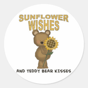 Sunflower Wishes Teddy Bear Kisses Classic Round Sticker