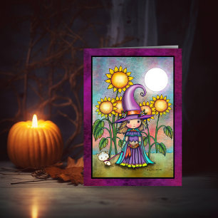 Sunflower Witch and Cute Cat Art Card