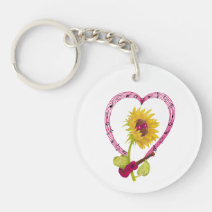 Sunflower with a Ukulele and Music Notes Key Ring