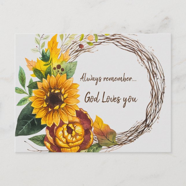 Sunflower with Always Remember God Loves You Quote Postcard (Front)