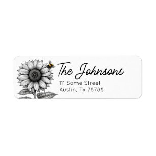 Sunflower with Bee Black and White Address Label Return Address Label