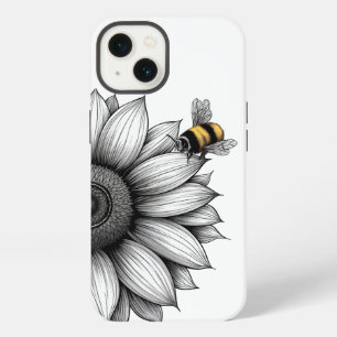 Sunflower with Bee Black and White iphone 13 Case