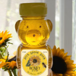 Sunflower with Bee mini Honey Bear Yellow Label<br><div class="desc">A square yellow label with vintage sunflower illustration and realistic bee. The word "Honey" is written in a decorative brown font. The 1.5” x 1.5” looks nice on 8 & 12 oz honey bear.</div>