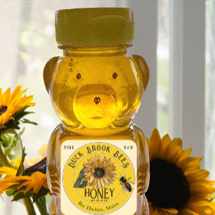 Sunflower with Bee mini Honey Bear Yellow Label 