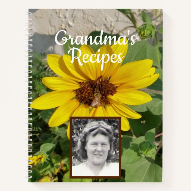 Sunflower with Bee Photo Grandma's Recipe Book (Front)