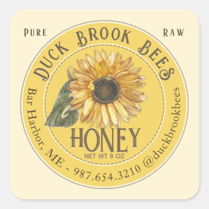 Sunflower with Bees Honey Bear Label 8 & 12 oz