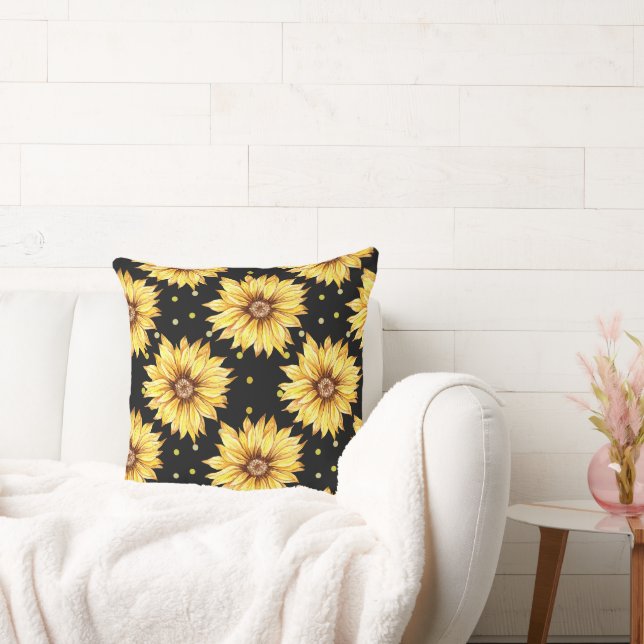 Sunflower with Black Background Cushion (Couch)