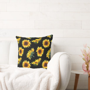 Sunflower with Black Background Cushion