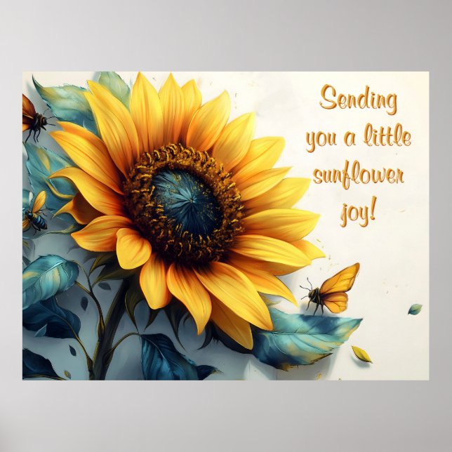 Sunflower with Butterflies with Customizable Text Poster (Front)