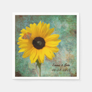 Sunflower with Butterfly Wedding Cocktail Napkin