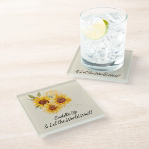 Sunflower With Cuddle Up Quote Coaster