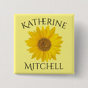 Sunflower with Custom Name Yellow 15 Cm Square Badge