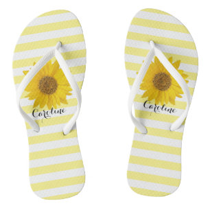 Sunflower with Custom Name Yellow Striped Thongs
