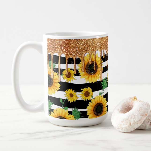 Sunflower with Gold Glitter Coffee Mug (With Donut)