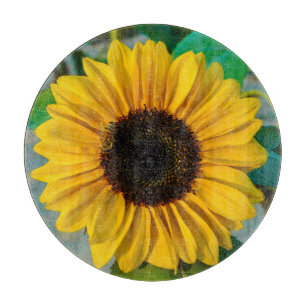 Sunflower with Honeybee Glass Cutting Board