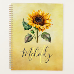 Sunflower with Monogram script name watercolor Planner