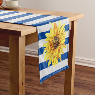 Sunflower with Navy Stripes Short Table Runner
