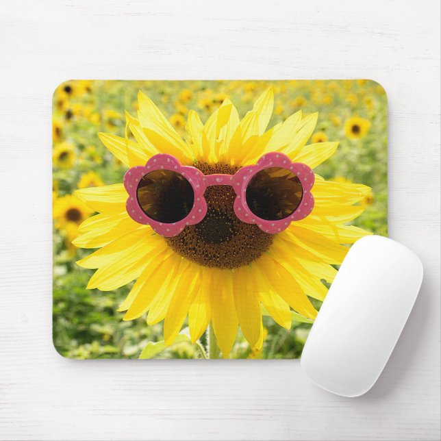 Sunflower with Pink Sunglasses Mouse Pad (With Mouse)