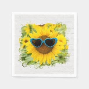 Sunflower with Sunglasses On Wood Napkin