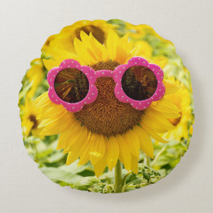 Sunflower with Sunglasses    Round Cushion