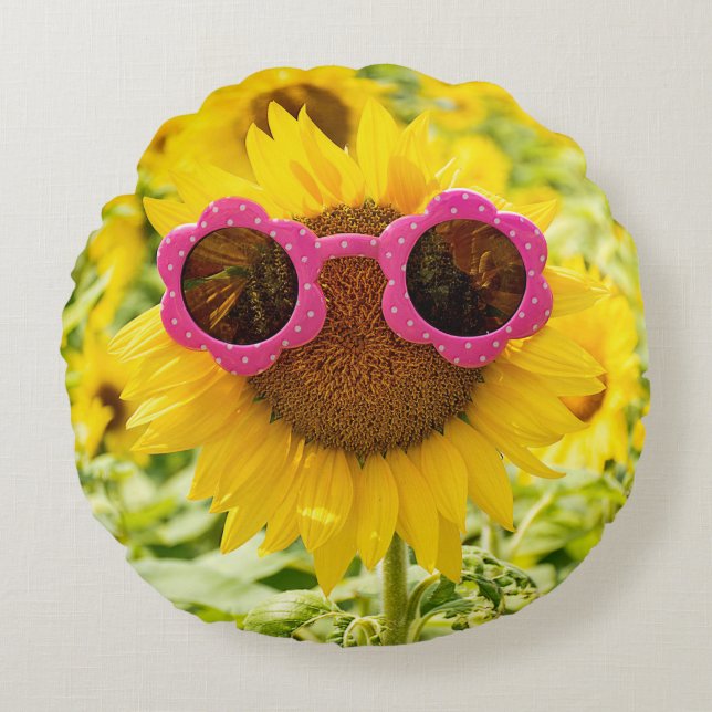 Sunflower with Sunglasses    Round Cushion (Front)