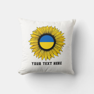 Sunflower with Ukrainian flag. Custom text Cushion