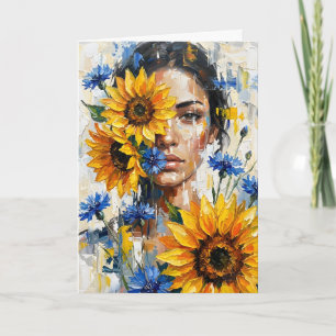 Sunflower Woman Blank Inside Card