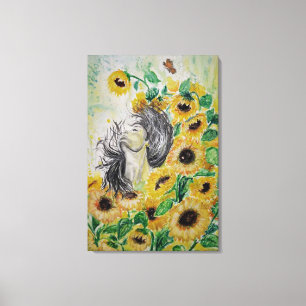Sunflower Woman Canvas Print Watercolor Art