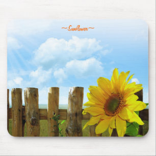 Sunflower wood fence Mousepad