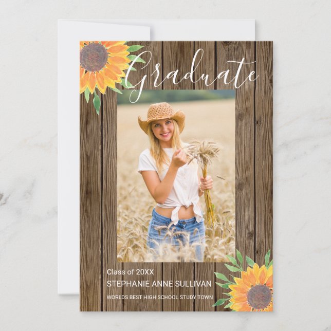 Sunflower Wood Photo Graduation Announcement (Front)