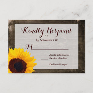 Sunflower Wood Rustic Country Wedding RSVP Cards