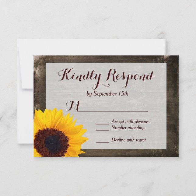 Sunflower Wood Rustic Country Wedding RSVP Cards (Front)