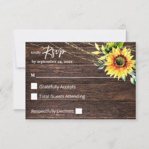 Sunflower, Wood & String Lights no Meal RSVP Card