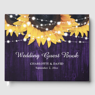 Sunflower Wood String Lights Purple Wedding Guest Book