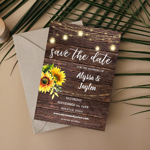 Sunflower Wood & String Lights Save the Date Invitation