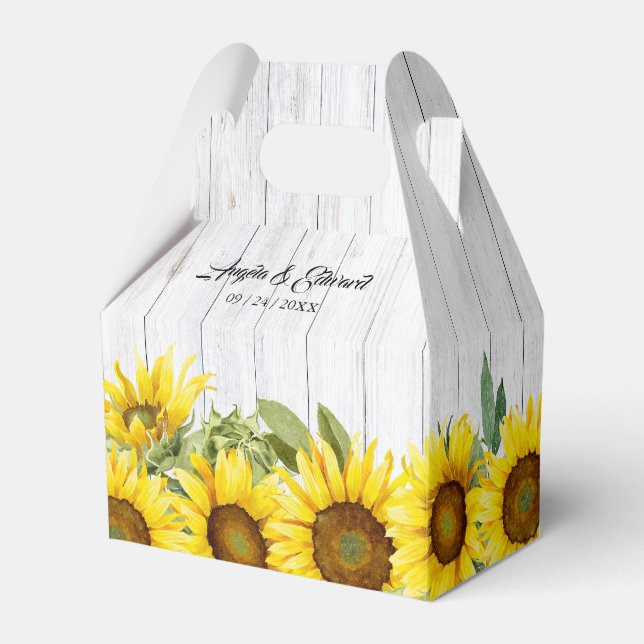 Sunflower Wooden Background Wedding Favour Box (Front Side)