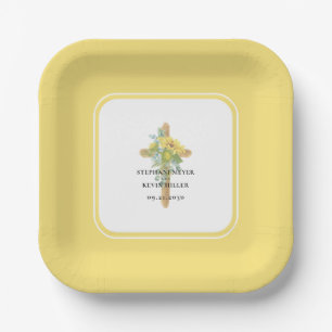 Sunflower Wooden Cross Wedding Paper Plate