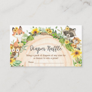 Sunflower Woodland Animals Baby Diaper Raffle Enclosure Card